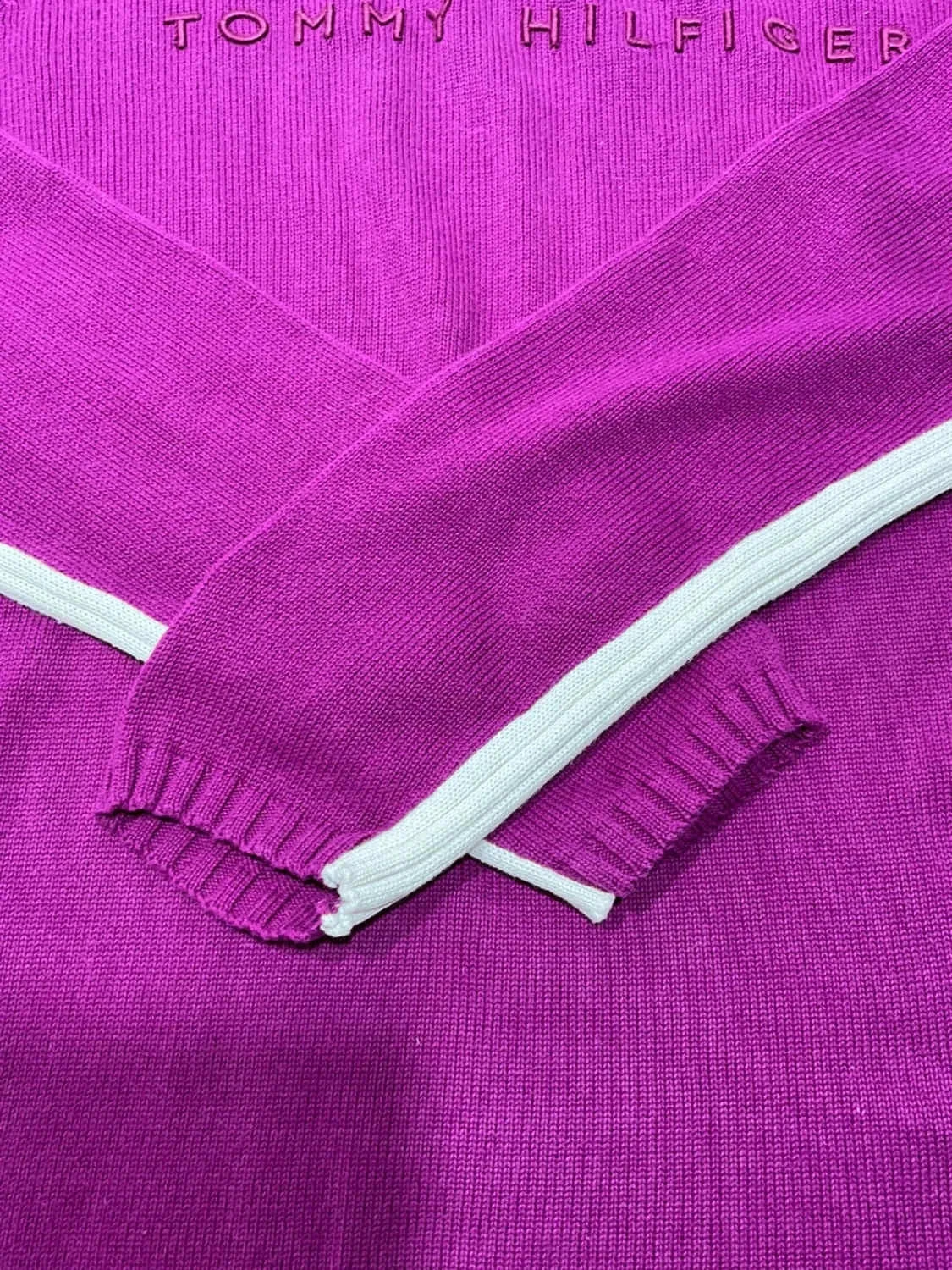 Pull Tommy Hilfiger col boutonné Femme L 100% Coton violet – photo 3